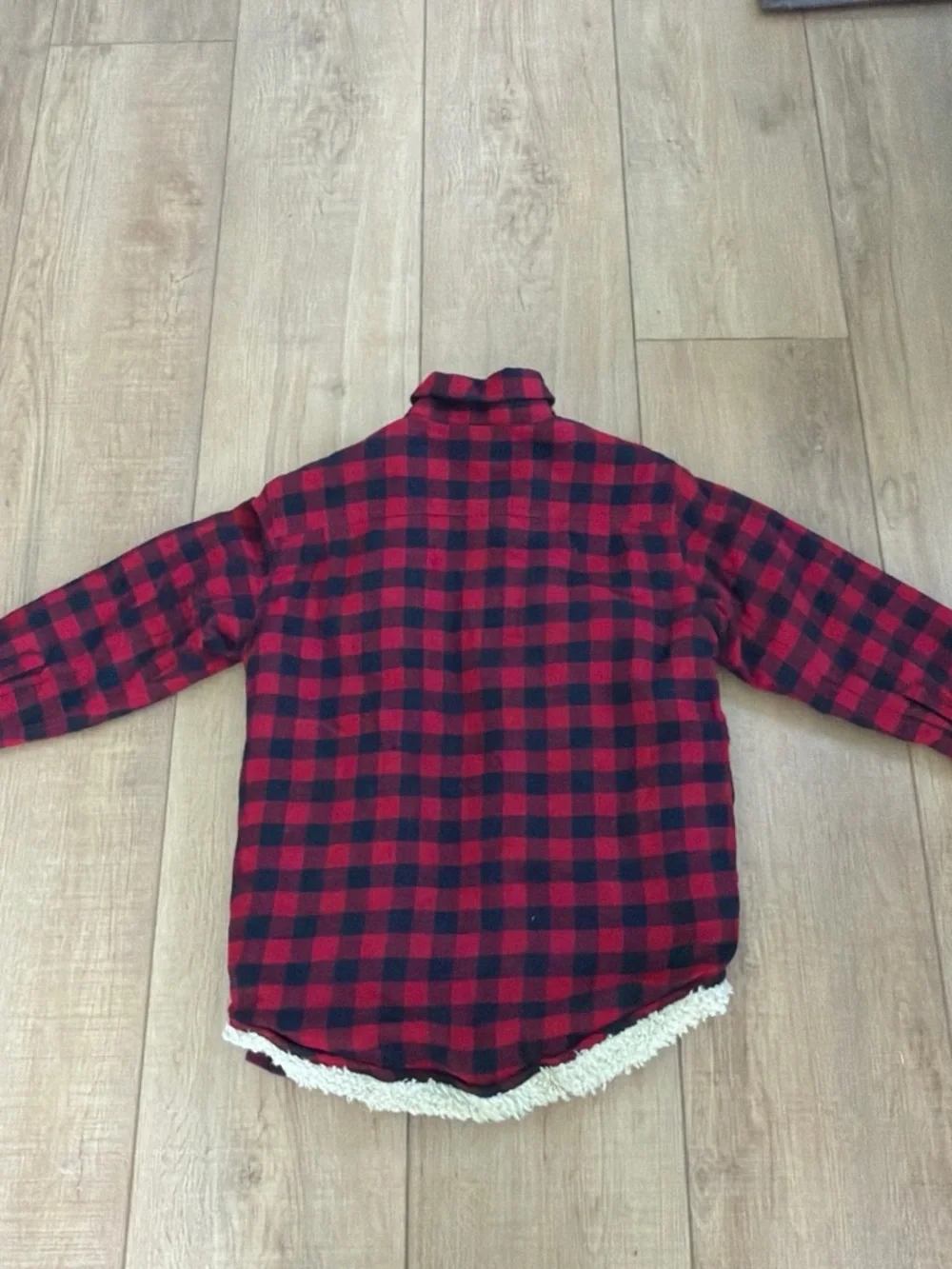 Gap kids size medium red and Black Plaid Sherpa-Lined long button up Jacket nwt